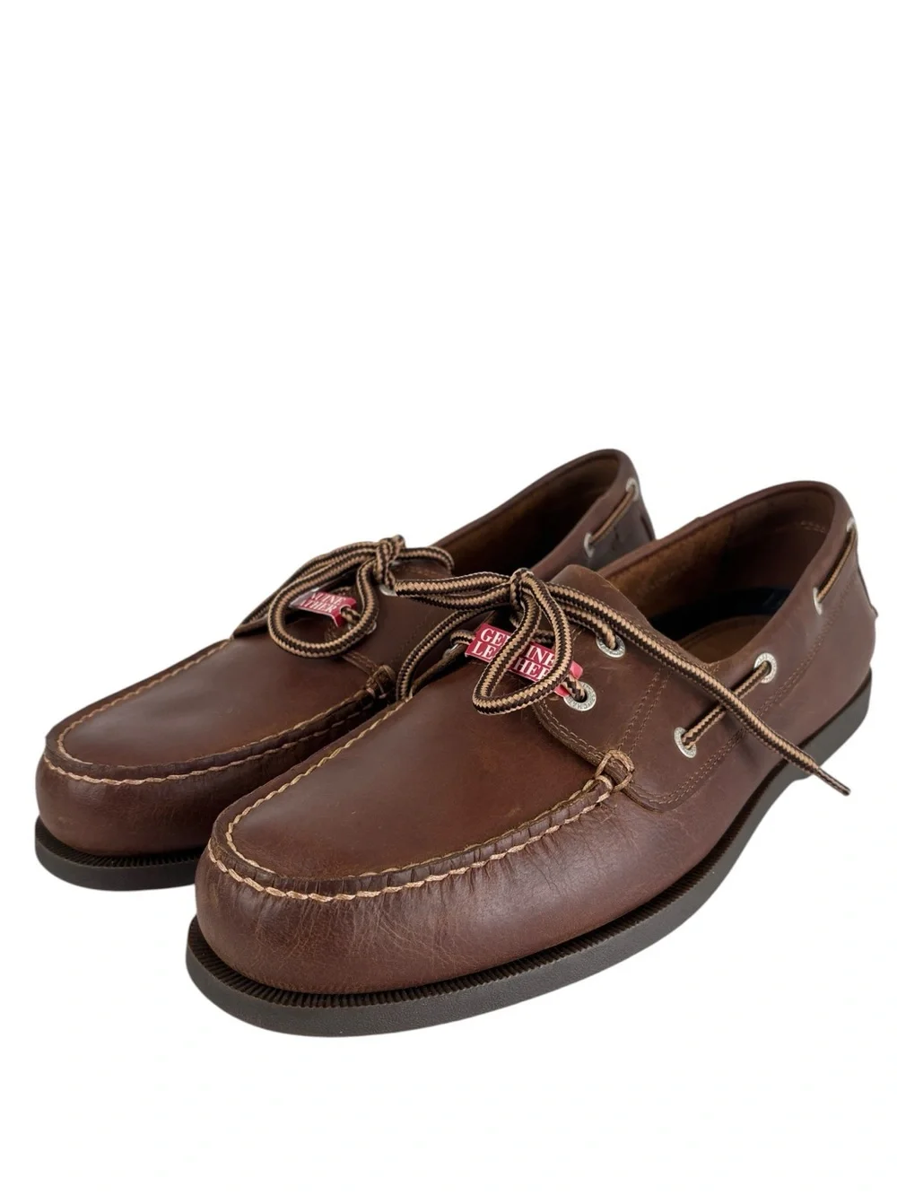 Chaps Ralph Lauren Brown Leather Boat Shoes Mens 12 M Preppy Classic NEW!